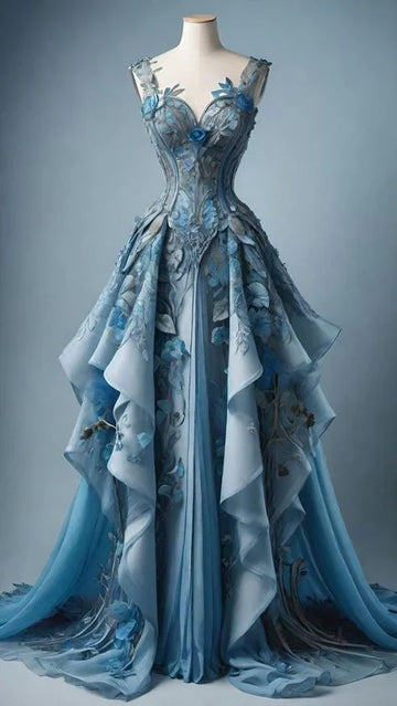Niulatu A Line Sweetheart Neck Chiffon Applique Long Prom Dress, Evening Dress HZ1026
